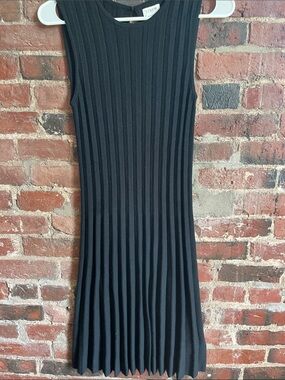 NWT J. Crew Black Sleeveless Ribbed Pleated Midi Dress